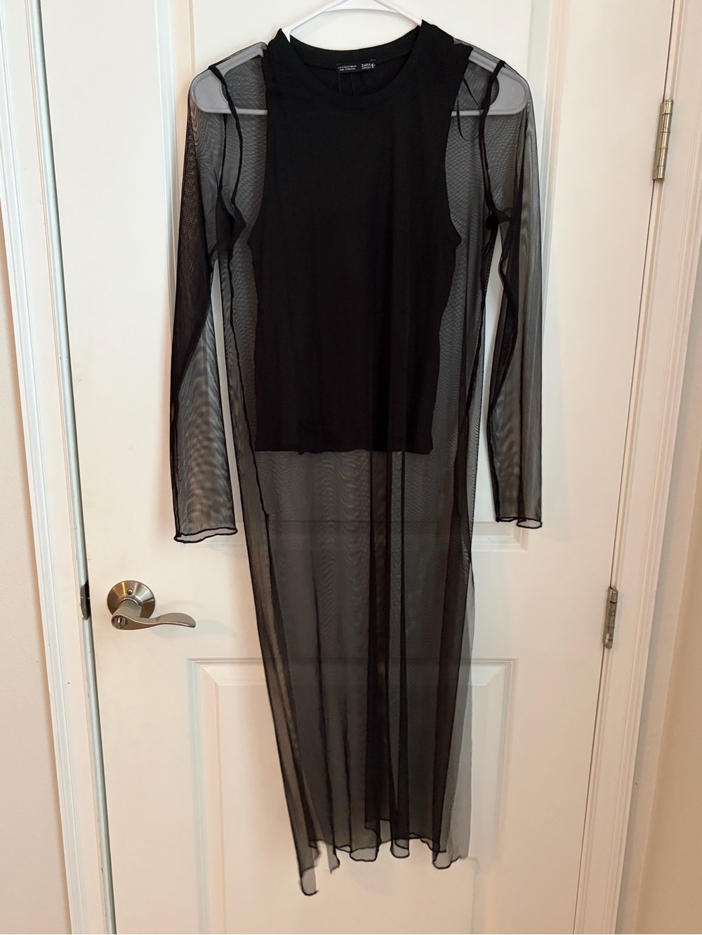 Zara Black Sheer Long-Sleeve Mesh Dress - S